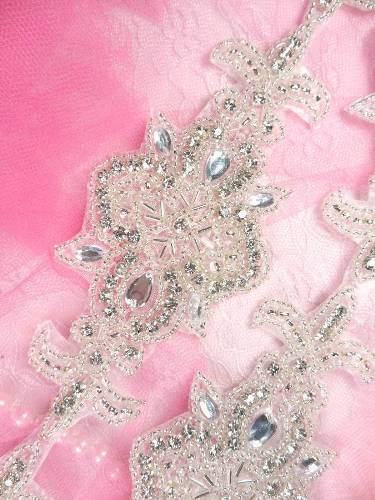 XR75 Silver Beaded Crystal Rhinestone Trim 34" x 2.5"
