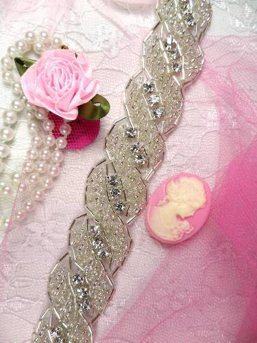 XR85 Silver Beaded Rope Crystal Clear RhinestoneTrim