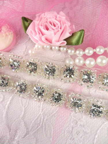 XR88 Silver Beaded Stud Crystal Rhinestone Trim 3/8"