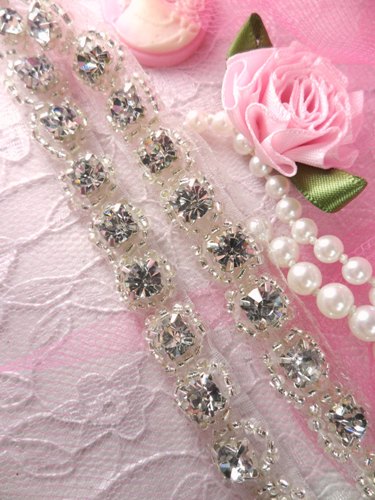 XR88 Silver Beaded Stud Crystal Rhinestone Trim 3/8"