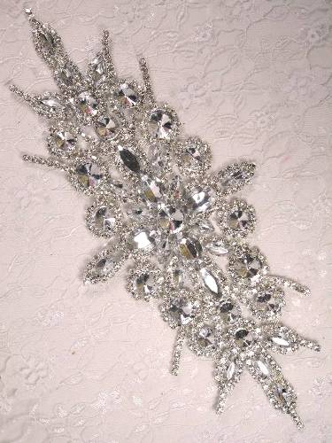 XR90 Silver Crystal Clear Rhinestone Applique Embellishment 9.75"