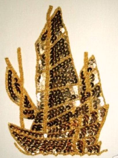 K9300 Gold Ship Sequin Beaded Appliques 7.25"