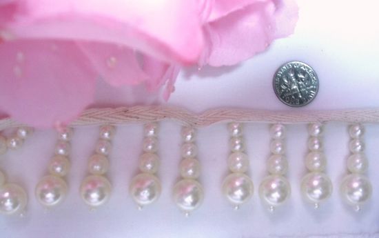 C22   Large Ivory Pearl Beaded FringeTrim