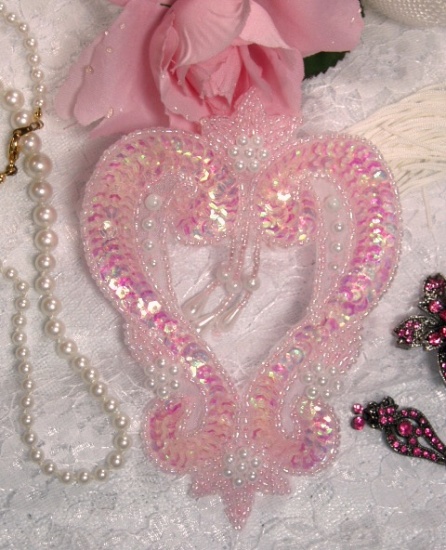 Pink Heart 4" Sequin Beaded Applique  0063