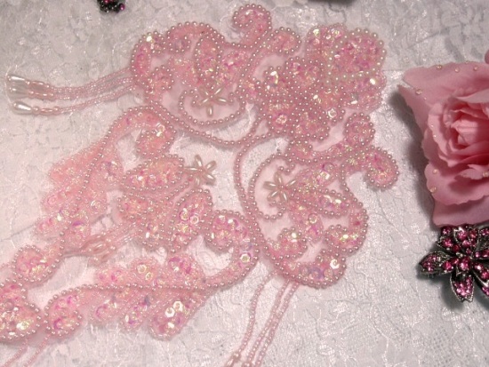 Pink Victorian 11" Sequin Beaded Applique  0064