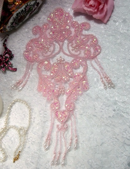 Pink Victorian 11" Sequin Beaded Applique  0064