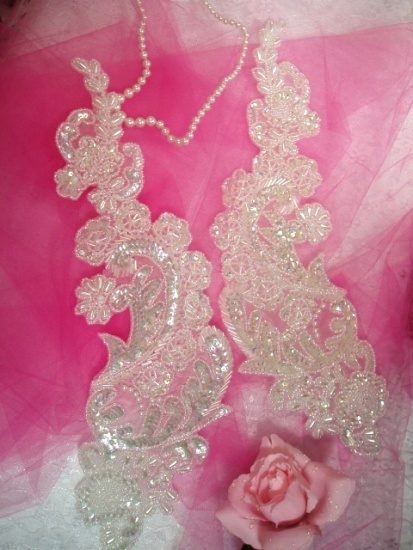 Crystal AB Paris Mirror Pair 13" Sequin Beaded Appliques 0049
