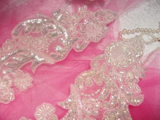 Crystal AB Paris Mirror Pair 13" Sequin Beaded Appliques 0049