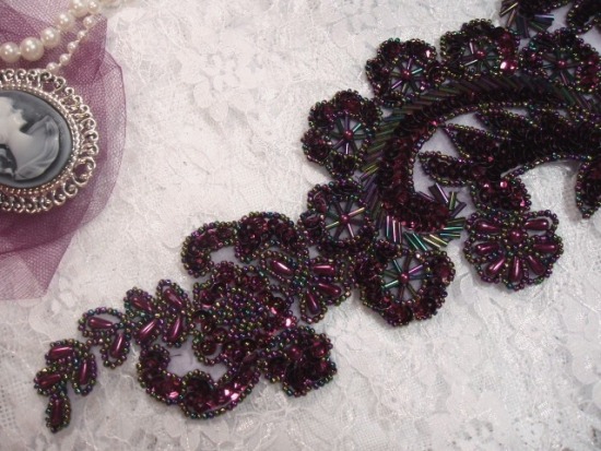 Wine Paris Mirror Pair 13" Sequin Beaded Appliques 0049