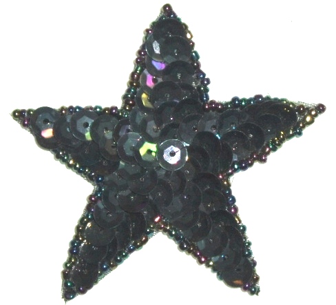 LCBlack AB Star Sequin Beaded Applique  2.5"