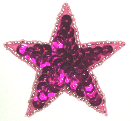 LC354 Fuchsia Star Sequin Beaded Applique  2.5"