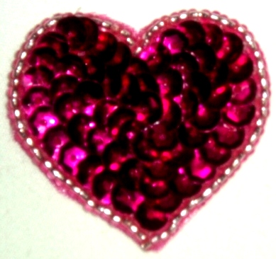 LC364  Fuchsia Silver Heart Sequin Beaded Applique  1.5"
