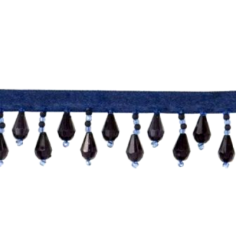 E1670 Navy Teardrop Beaded Fringe Sewing Trim 1"