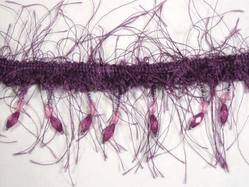 RM2664H  REMNANT 18" Plum Beaded Eyelash Gimp Fringe Trim