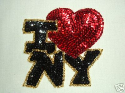 K9276  I Love New York Heart Sequin Beaded Appliques 3.75"