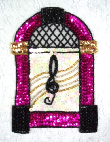 EA20  Fuchsia JukeBox Sequin Beaded Applique 6.5"