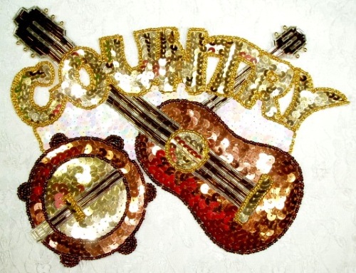 EA27  Country Guitar Sequin Beaded Applique 9.5"