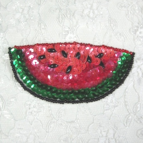 EA28  Watermelon Sequin Beaded Applique 3.75"