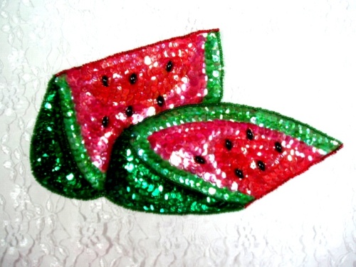EA36  Watermelon Sequin Beaded Applique 8.25"