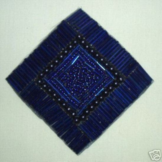 K8629  Blue Diamond Square 3.25" Beaded Applique