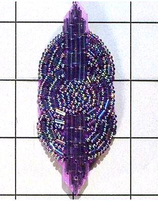 FS174  Purple AB Triple Circle Beaded Applique 3.25"