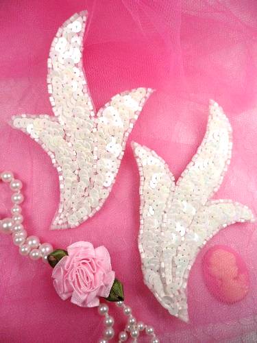 FS1023B White AB Mirror Pair Beaded Sequin Appliques 4"