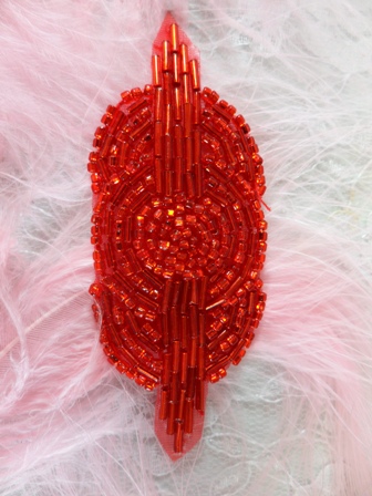 FS174  Small Red Triple Circle Beaded Applique 3.25"