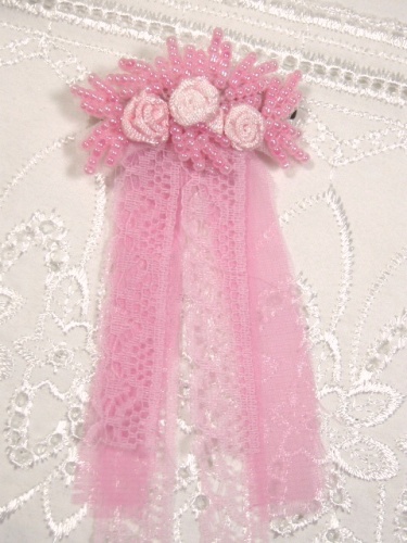 HB6  Pastel Pink Beaded Lace Hair bow