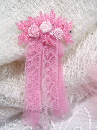 HB6  Pastel Pink Beaded Lace Hair bow
