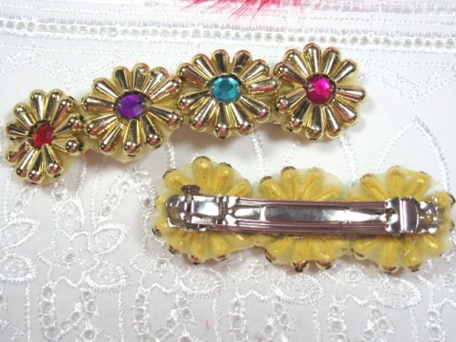 HB8  Set of (2) Gold Jewel Beaded Hair bows