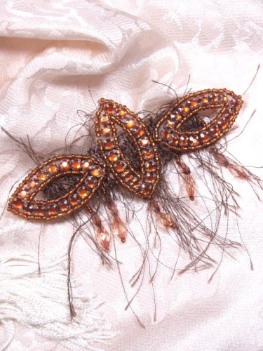 HB0474B   Bronze Triple Eye Rhinestone Beaded Hair Bow