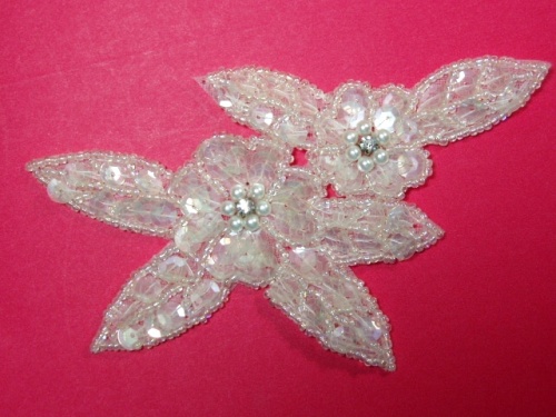 K8266  Crystal Floral Sequin Beaded Applique 5"