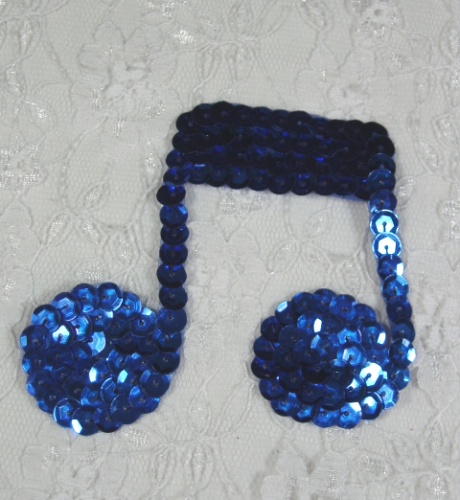 k8614  Blue Musical Note Sequin Musical Applique 3"