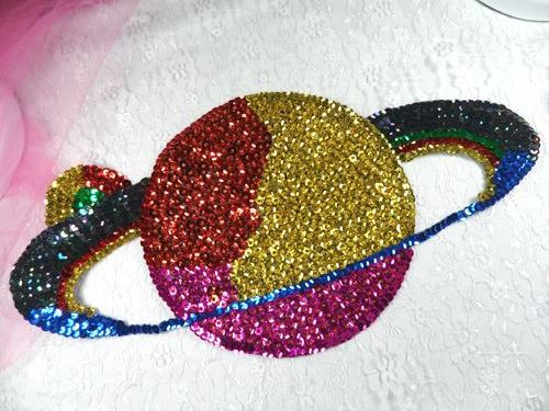 K9291 Saturn Planet Sequin Beaded Applique 14"
