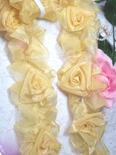 L28  Gold Organza Floral Sewing Trim 2.5"