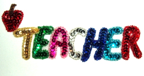 LC327  Teacher Sequin Beaded Applique 6.5"