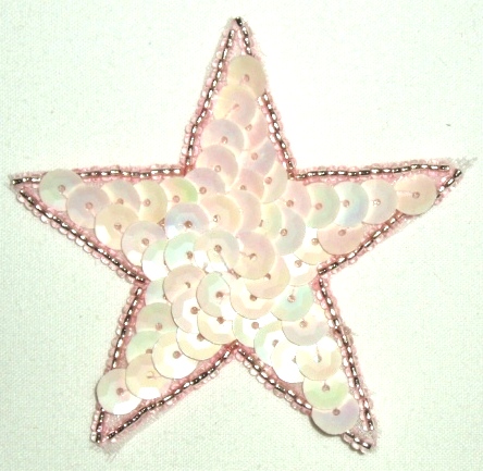LC354 Pink AB Star Sequin Beaded Applique  2.5"