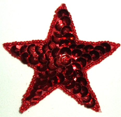 LC354 Red Star Sequin Beaded Applique  2.5"