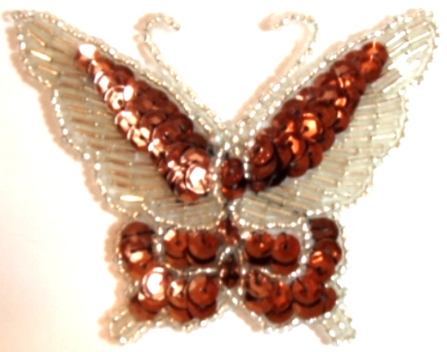 LC43 Bronze Butterfly Sequin Beaded Applique 3"