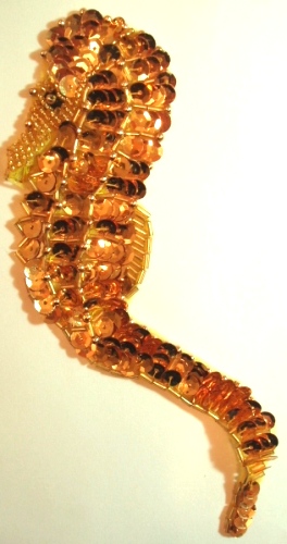 LC61 Gold Seahorse Sequin Beaded Applique 7"