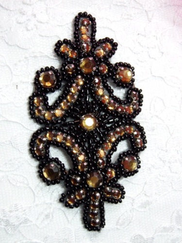 0373  Black Beaded Champagne Jewel   Applique 4"