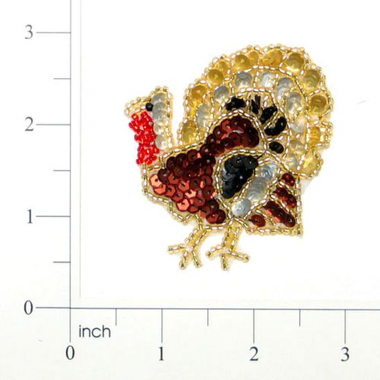 E058xs Thanksgiving Turkey Sequin Beaded Applique 2.5"