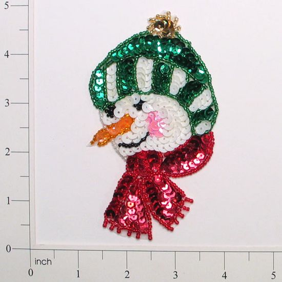 E3176 Christmas Snowman Face Sequin Beaded Applique 4.5"
