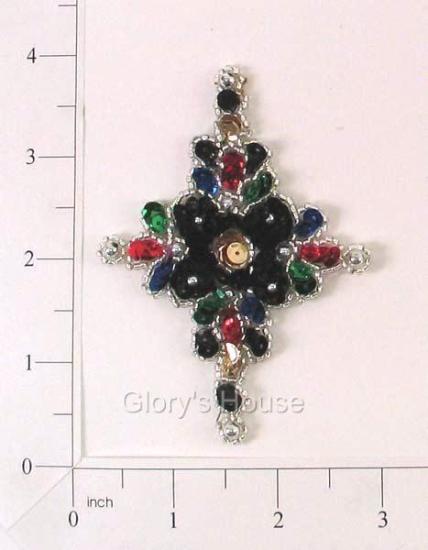 E522 xs  Mardi Gras Star Sequin Beaded Applique  3.75"
