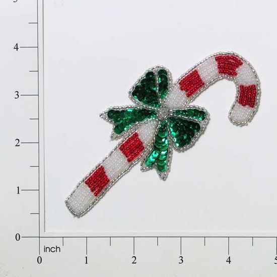 E676s   Candy Cane Sequin Beaded Applique