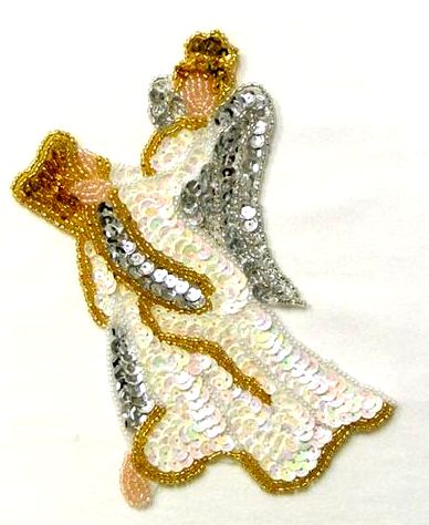 E863 Religious Christmas Angel Sequin Beaded Applique 6"