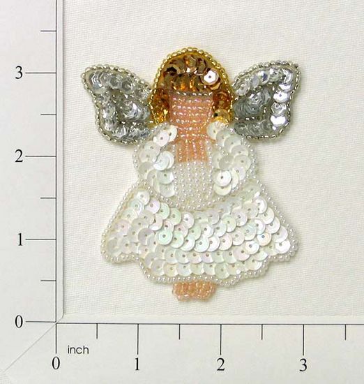 E868s Religious Angel Sequin Beaded Applique 3"