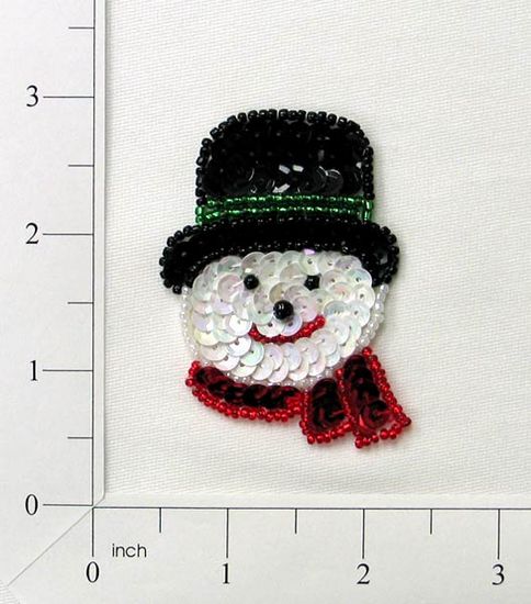 E994 Christmas Snowman Sequin Beaded Applique 2.5"