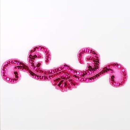 E3402  Fuchsia Scroll Sequin Beaded Applique 7.25"