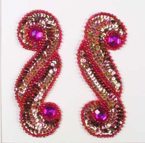 E3424  Red Mirror Pair Sequin Beaded Appliques  5.25"